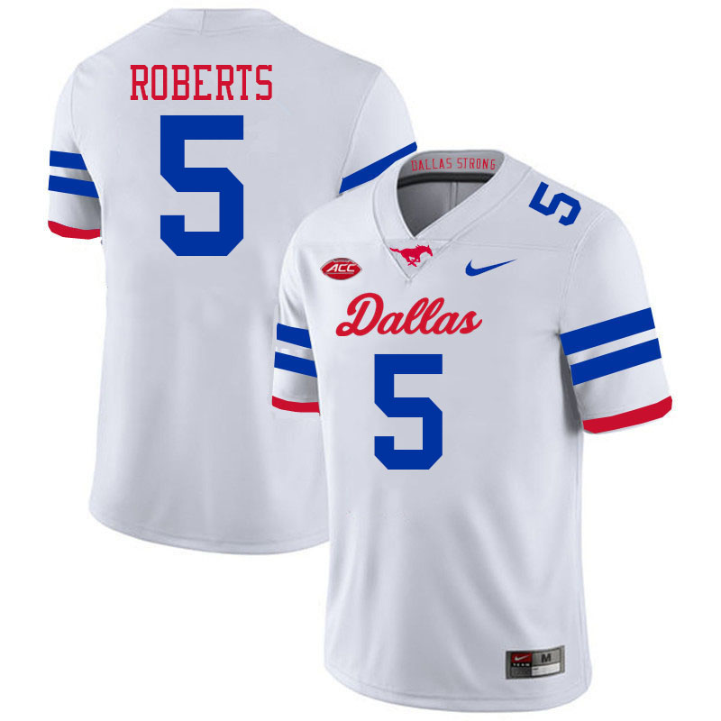 SMU Mustangs #5 Elijah Roberts Jersey College Football Uniforms-Dallas White